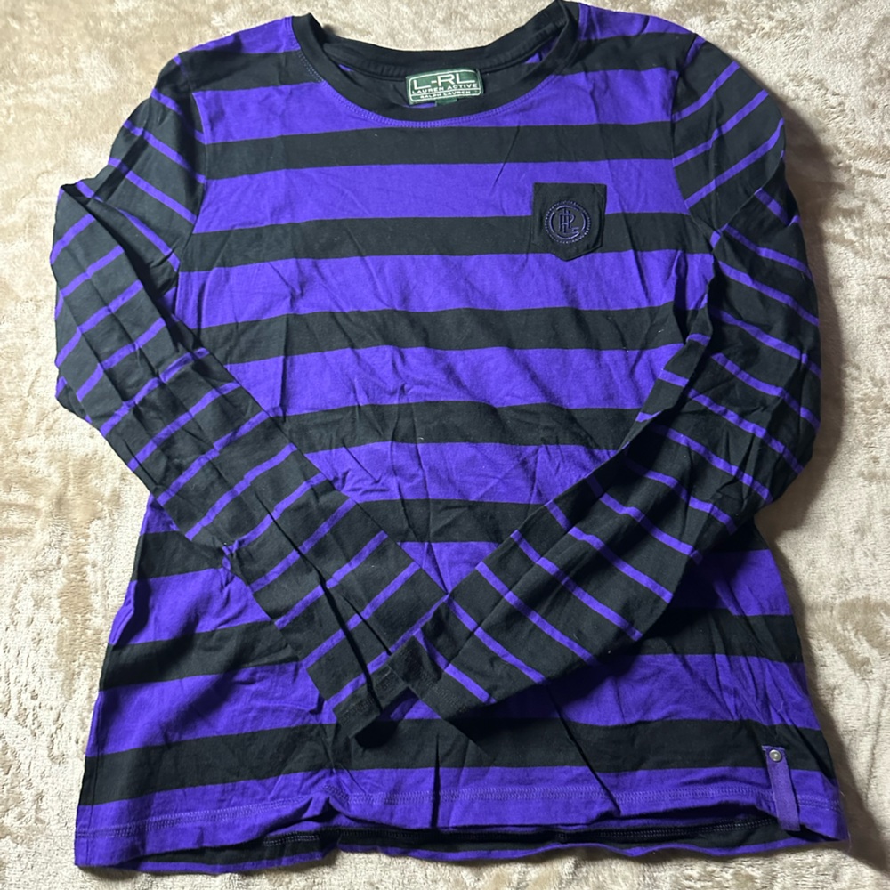 Purple and Black Striped Women’s Long Sleeve Tee
